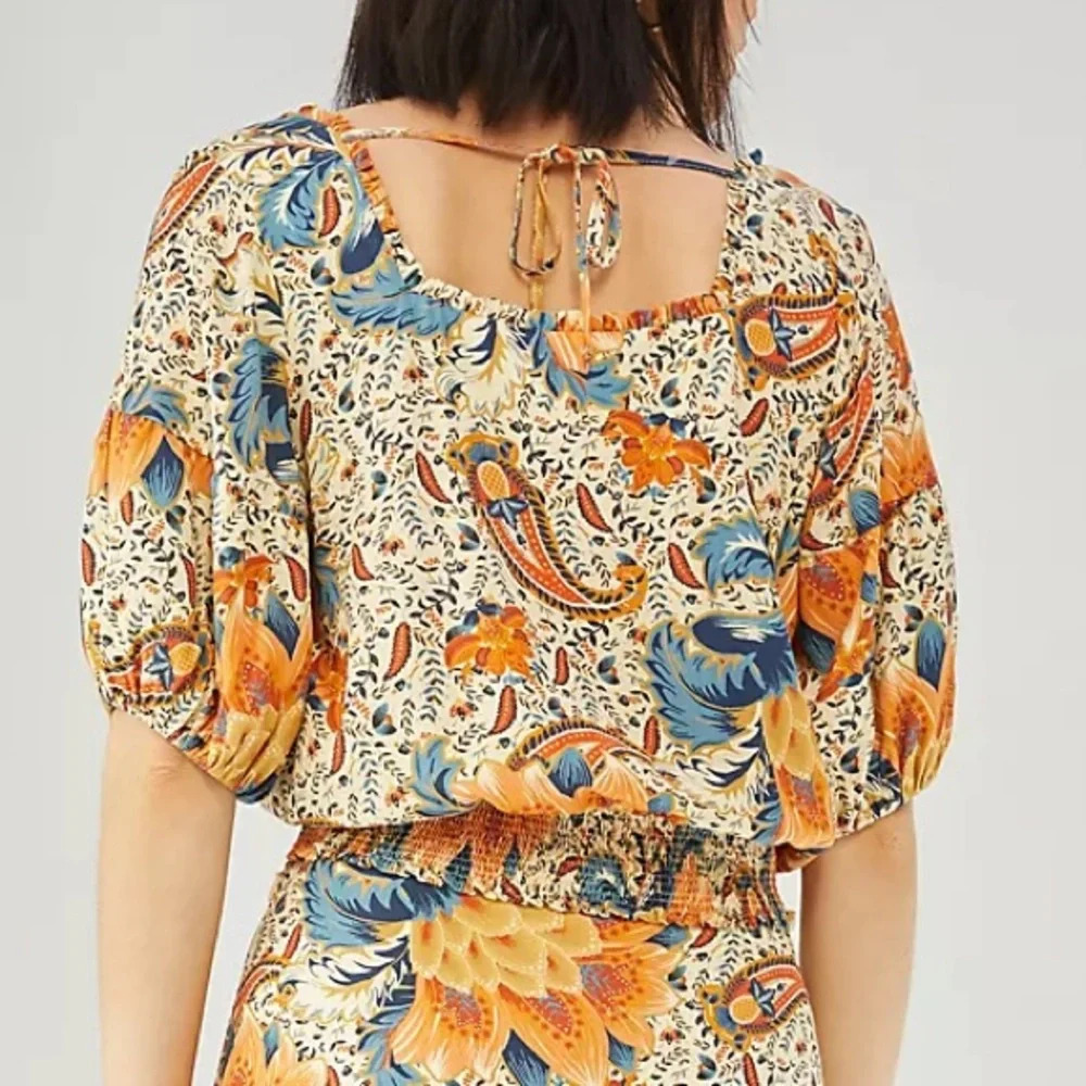 NWT Farm Rio Bambina Floral Square Neck Elastic Back Tie Top - Picture 2 of 6